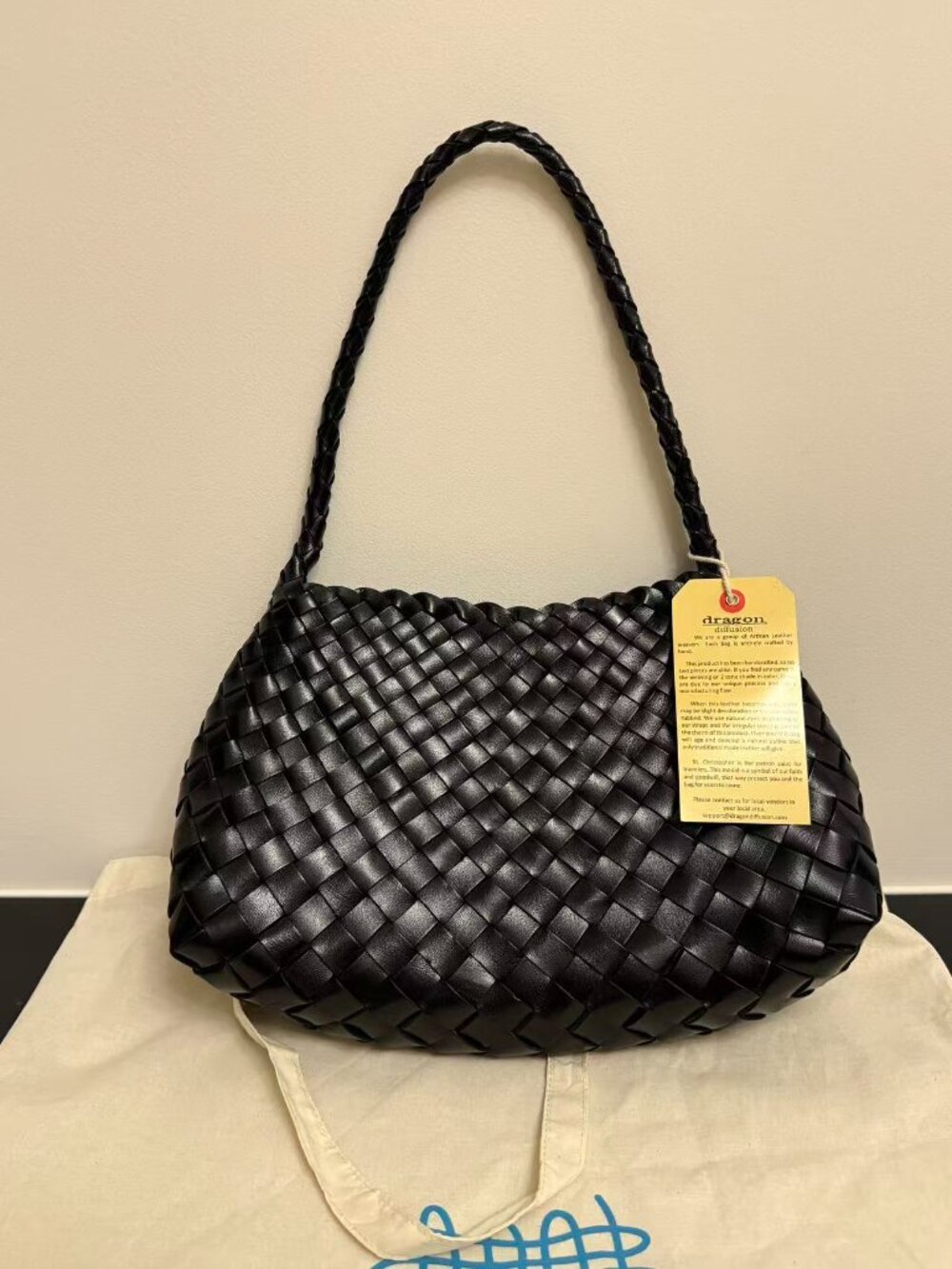 Dragon Diffusion Woven Leather Shoulder Bag Black Handcrafted Braided Tote - Picture 5 of 6